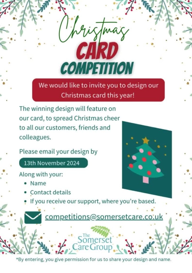 🚨 COMPETITION TIME! 🚨

We're inviting you to and everyone you know to take part in our new competition; to create a Christmas card design, and send it to us via email, to competitions@somersetcare.co.uk 🎨

The winning design will feature on our Christmas card this year, spreading joy to customers, friends and colleagues. 🎄

So get those creative, festive juices flowing, before the 13th November deadline!

#Art #Creativity #Christmas2024 #Competition